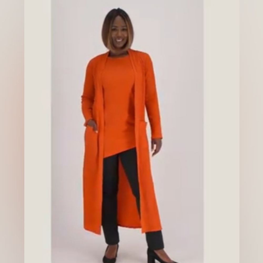 Attitudes by Renee Petite Puma Knit Maxi Cardigan with Asymmetric Tank